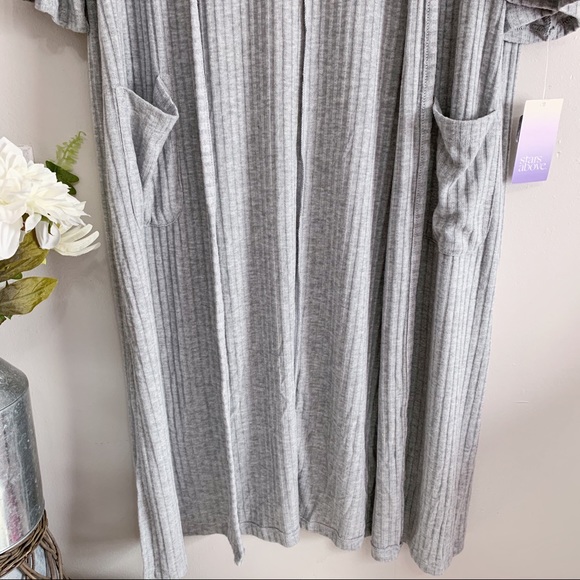 Stars Above Women’s Gray Short Bell Sleeve Wide Rib Robe - Picture 5 of 8